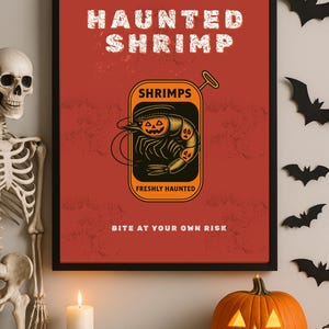 Haunted Shrimp Halloween Print: Spooky Seafood Wall Art (Digital Download)