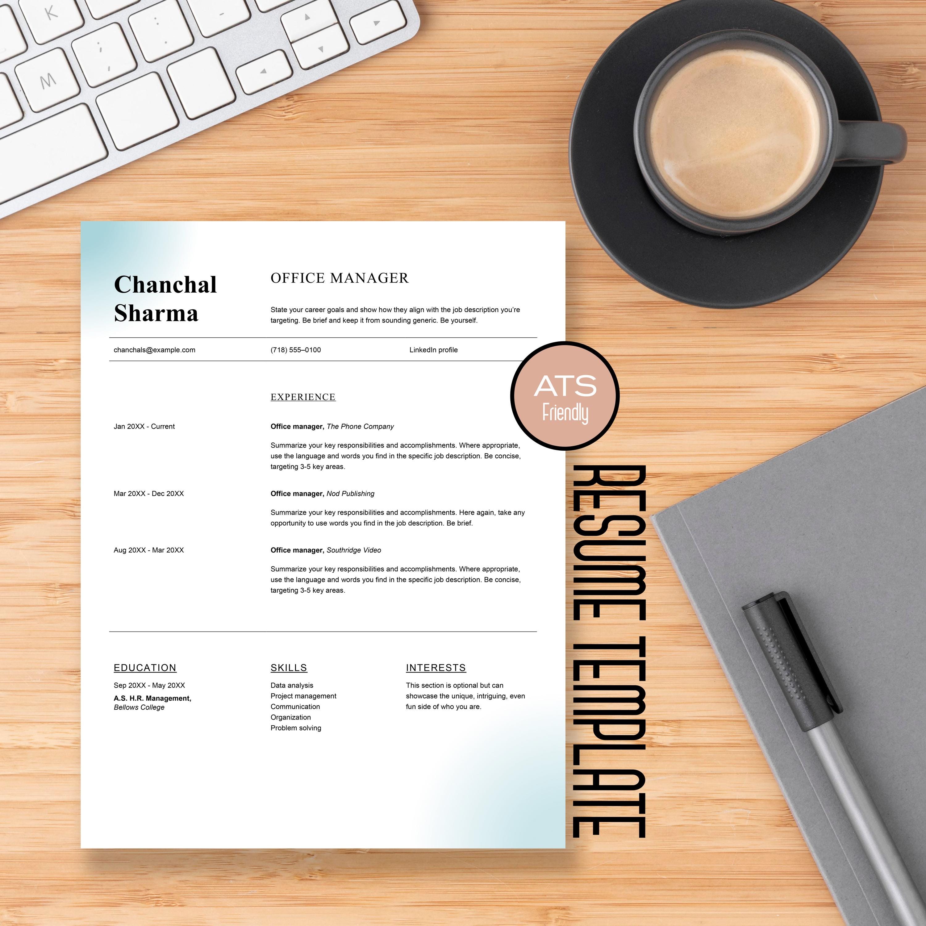 ATS Friendly Resume Template Word, Pages, ATS Resume, ATS Cv Resume ...