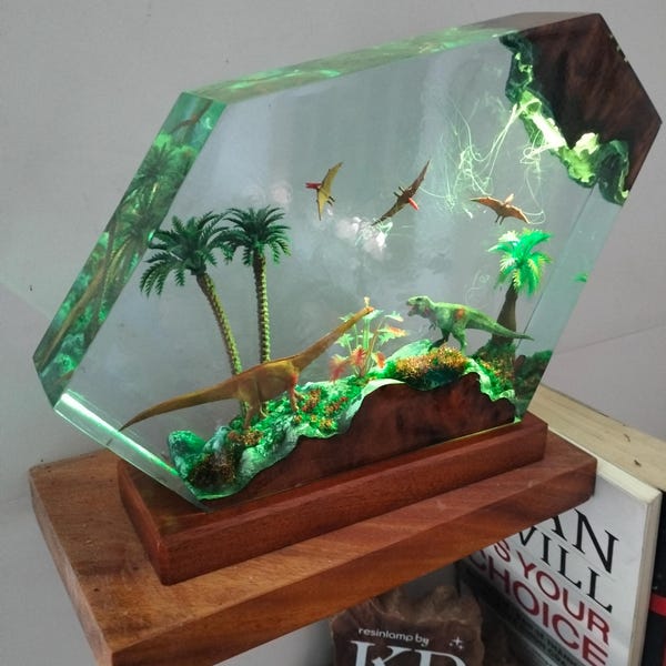 Lampe d'art 3D, bataille de dinosaures, veilleuse en résine,