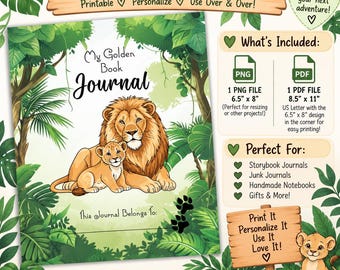 Golden Book Journal Inside Cover | Lion & Cub Jungle Printable | PNG/PDF | Commercial Use