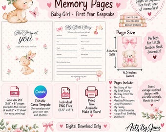 Little Golden Baby Girl Memory Book Pages | First Year Keepsake Journal Inserts (Digital Download)