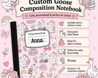 Personalized Goose Composition Notebook, Coquette Bow School Journal (7x10)