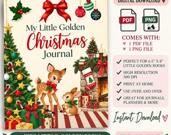 Little Golden Christmas Journal Cover | 6.5x8 Printable Page | PDF PNG Digital Download