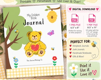 Golden Book Yellow Bear Inside Cover Page 6.5x8 Journal PNG/PDF Commercial use