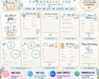 Baby Boy Memory Book , Printable Digital Download, First Year Keepsake, Canva Template, Commercial Use