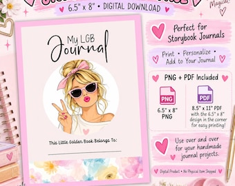 Little Golden Journal Cover Page | Blonde Girl | Pink Girly | Printable | Commercial Use | Digital Download