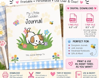 Golden Book Puppy Journal Cover Page | Dog Printable | PNG PDF | Commercial Use