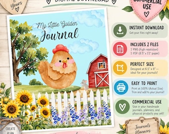 Little Golden Journal Hen Cover Page | Printable |  PNG \PDF | Digital Download | Commercial Use