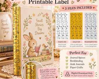 Golden Book Printable Spine Labels, Gold Sticker Paper Design, Transparent PNG & PDF, Bookbinding Digital Download