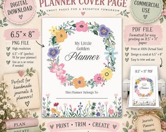 Golden Book Planner Cover Page | Floral Printable | PNG PDF | Commercial Use