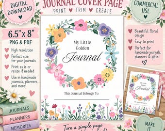Golden Book Journal Cover Page | Floral Printable | PNG PDF | Commercial Use