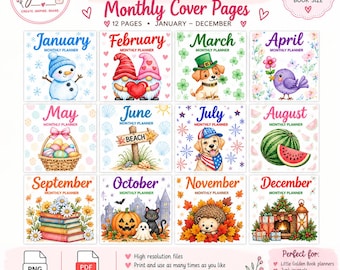 Little Golden Planner Pages: 12 Monthly Cover Designs (January-December) 6.5x8 Inches