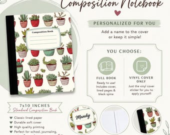 Personalized Succulent Composition Notebook, Plant Lover Journal (7x10)