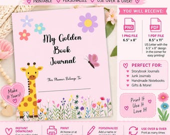 Golden Book Inspired Journal Cover | Giraffe Floral Printable (Digital Download) Commercial Use