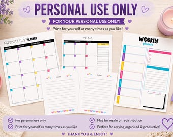 Golden Book Personal Colorful Planner Pages Printable PDF and PNG