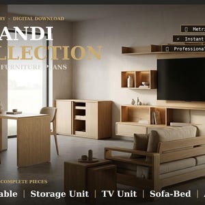 Japandi Möbel Pläne PDF 7 Stück Holzbearbeitung Sofa TV Einheit Lagerung Metrisch Instant Download