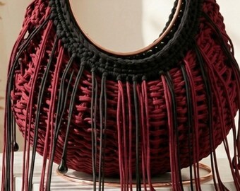 Patrón PDF para bolso hobo de ganchillo, bolso boho con flecos y asa metálica, bolso de verano boho DIY