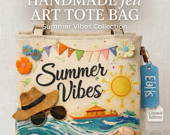 Patrón PDF para bolso de lona con apliques de fieltro "Summer Vibes", bolso de flores 3D "Beach Art" (descarga gratuita)