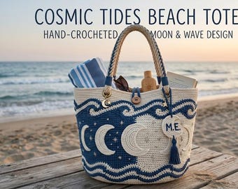 Patrón PDF para bolso de playa con diseño de olas lunares a crochet (65 páginas, descarga instantánea)