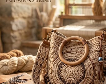Patrón PDF para bolso de ganchillo estilo boho con flecos, bandolera con asa de anilla de mandala, descarga instantánea.