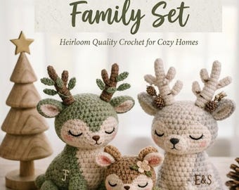Patrón de amigurumi de la familia de ciervos en PDF, paquete de animales del bosque