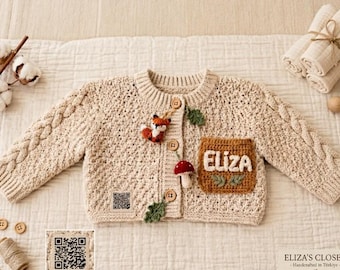 Patrón de crochet del cárdigan Eliza en PDF con código QR. Cápsula de memoria. Suéter personalizado para bebé. Descarga digital.