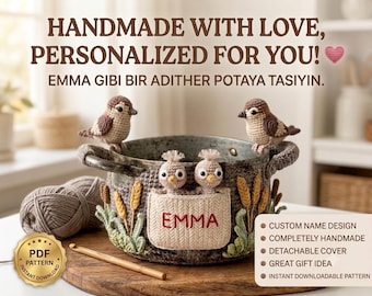 Funda personalizada para maceta, decoración del hogar, patrón PDF de ganchillo para funda de maceta con forma de nido de pájaro
