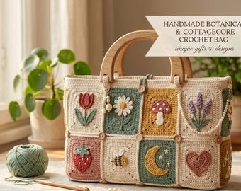 Patrón de bolso de ganchillo en PDF: bolso de mano estilo boho con cuadrados, tutorial para principiantes.