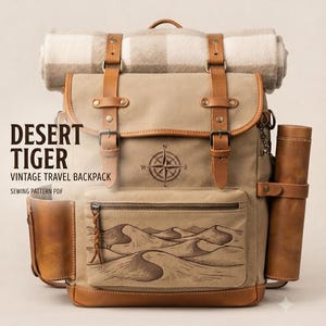 Vintage-Reiserucksack-Nähanleitung (PDF), Rollverschluss-Tasche aus Canvas und Leder zum Selbermachen, Rucksack nähen