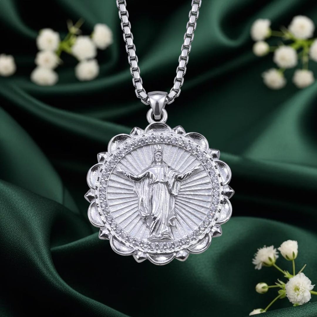 925 Sterling Silver Virgin Mary Pendant, Vintage Miraculous Medal ...