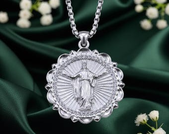 Colgante de la Virgen María en plata de ley 925, collar vintage con medalla milagrosa