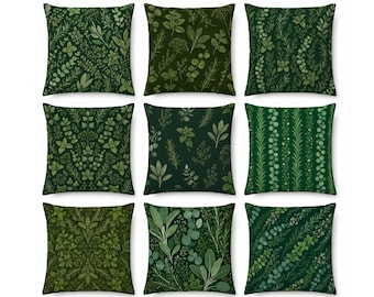 Green Botanical Pillow Cover, Double-Sided Herb Leaf Cushion Case
