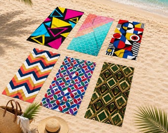 Geometric Beach Towel 30x100 70x150 80x130 80x160cm, Colorful Microfiber Quick Dry Pool Towel, Modern Summer Gift