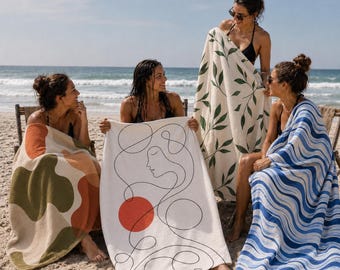 Minimalist Beach Towel 30x100 70x150 80x130 80x160cm, Abstract Microfiber Pool Towel, Modern Travel Towel