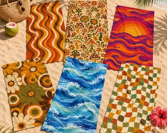 Retro 70s Beach Towel 30x100 70x150 80x130 80x160cm, Groovy Microfiber Pool Towel, Vintage Summer Gift