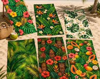 Tropical Beach Towel 30x100 70x150 80x130 80x160cm, Hibiscus Palm Leaf Microfiber Towel, Quick Dry Pool Towel