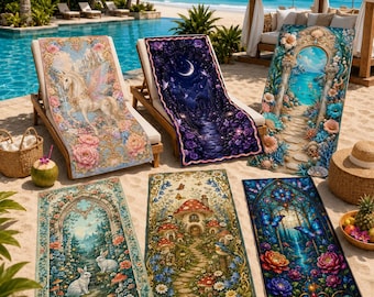 Fairy Tale Beach Towel 30x100 70x150 80x130 80x160cm, Microfiber Pool Towel, Cottagecore Fantasy Garden Gift