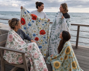 Floral Beach Towel 30x100 70x150 80x130 80x160cm, Botanical Microfiber Pool Towel, Cottagecore Travel Towel