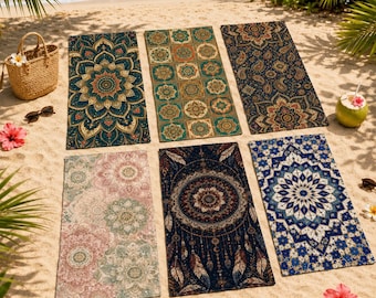 Boho Mandala Beach Towel 30x100 70x150 80x130 80x160cm, Microfiber Quick Dry Pool Towel, Moroccan Yoga Gift