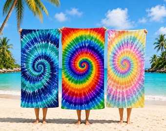 Tie Dye Beach Towel 30x100 70x150 80x130 80x160cm, Colorful Spiral Microfiber Pool Towel, Quick Dry Travel Towel