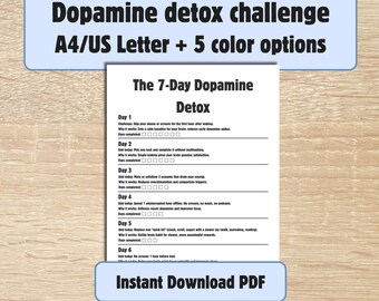 7 Day Dopamine Detox Challenge: Self-Care & Self-Growth Printable for Digital Detox