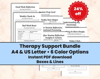 Pack de soutien à la thérapie : journal des sentiments, notes sur la séance de thérapie et réflexion hebdomadaire - Imprimables sur la santé mentale