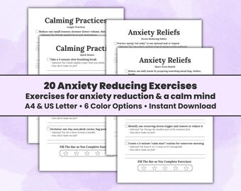 Exercices quotidiens pour calmer le stress : gestion de l'anxiété à imprimer - Défi pleine conscience (A4/US Letter)