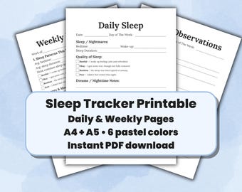 Suivi du sommeil imprimable : journal rêves et énergies, agenda pour l'insomnie (PDF A4/A5)
