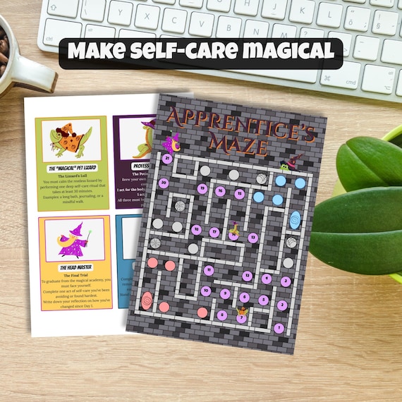 Wizard-Themed Self-Care Challenge Map: Printable Gamified Wellness & Mindfulness Journal (PDF)