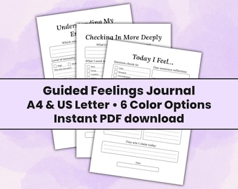 Guided Feelings Journal Printable: Emotion & Mood Check-In Pages - Self-Care Mental Health Worksheet