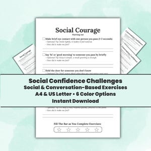Social Confidence Exercises Printable: Social Anxiety Challenges - Conversation Skills Practice (A4 & US Letter PDF)