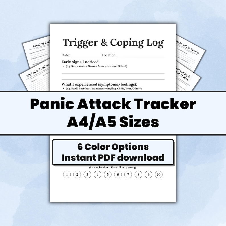 Panic Attack Tracker Printable: Coping, Triggers & Calming Log (PDF) image 1