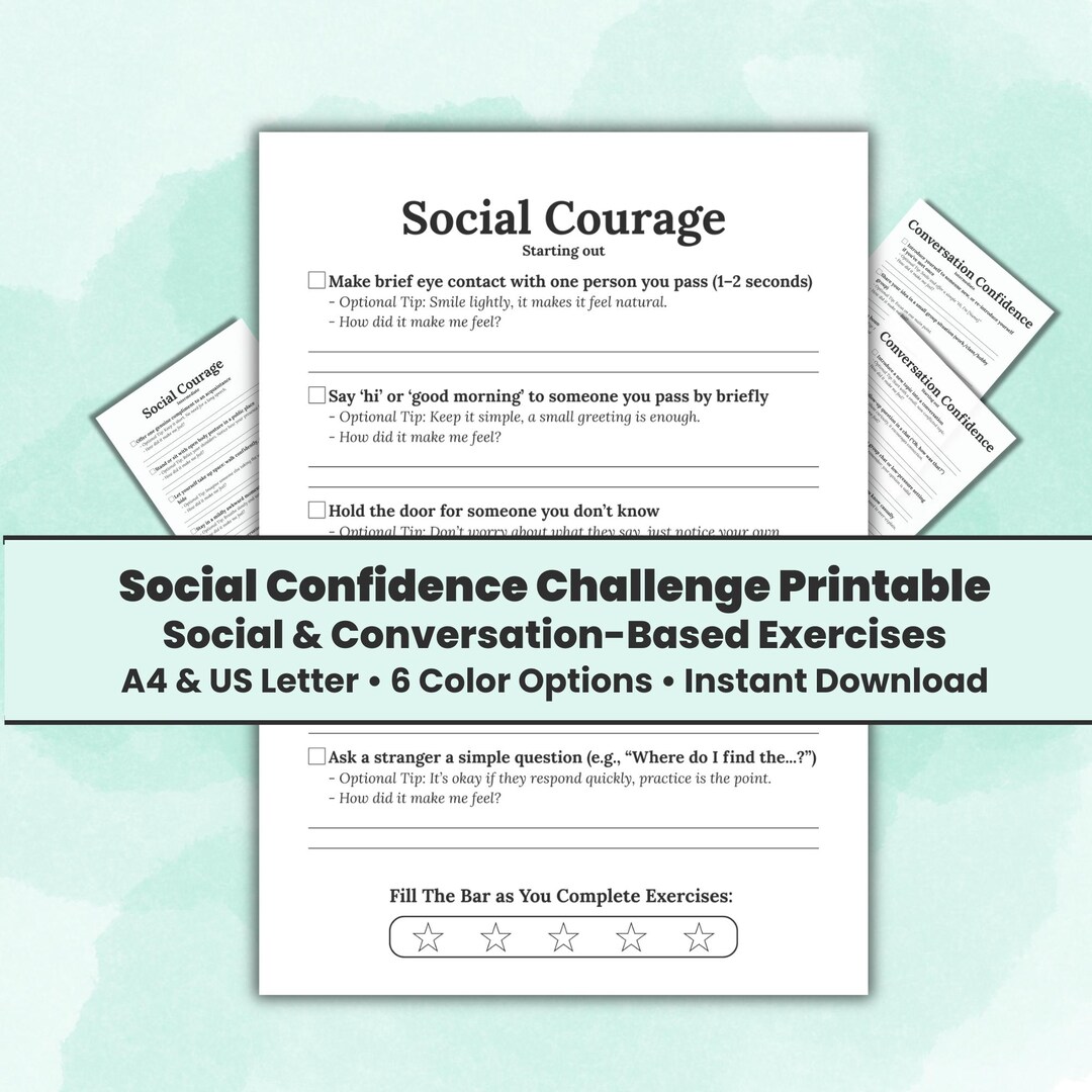 Social Confidence Exercises Printable: Social Anxiety Challenges ...