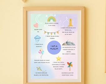 Blue Islamic Affirmations Poster | Muslim Boy Nursery Decor (Digital Download)